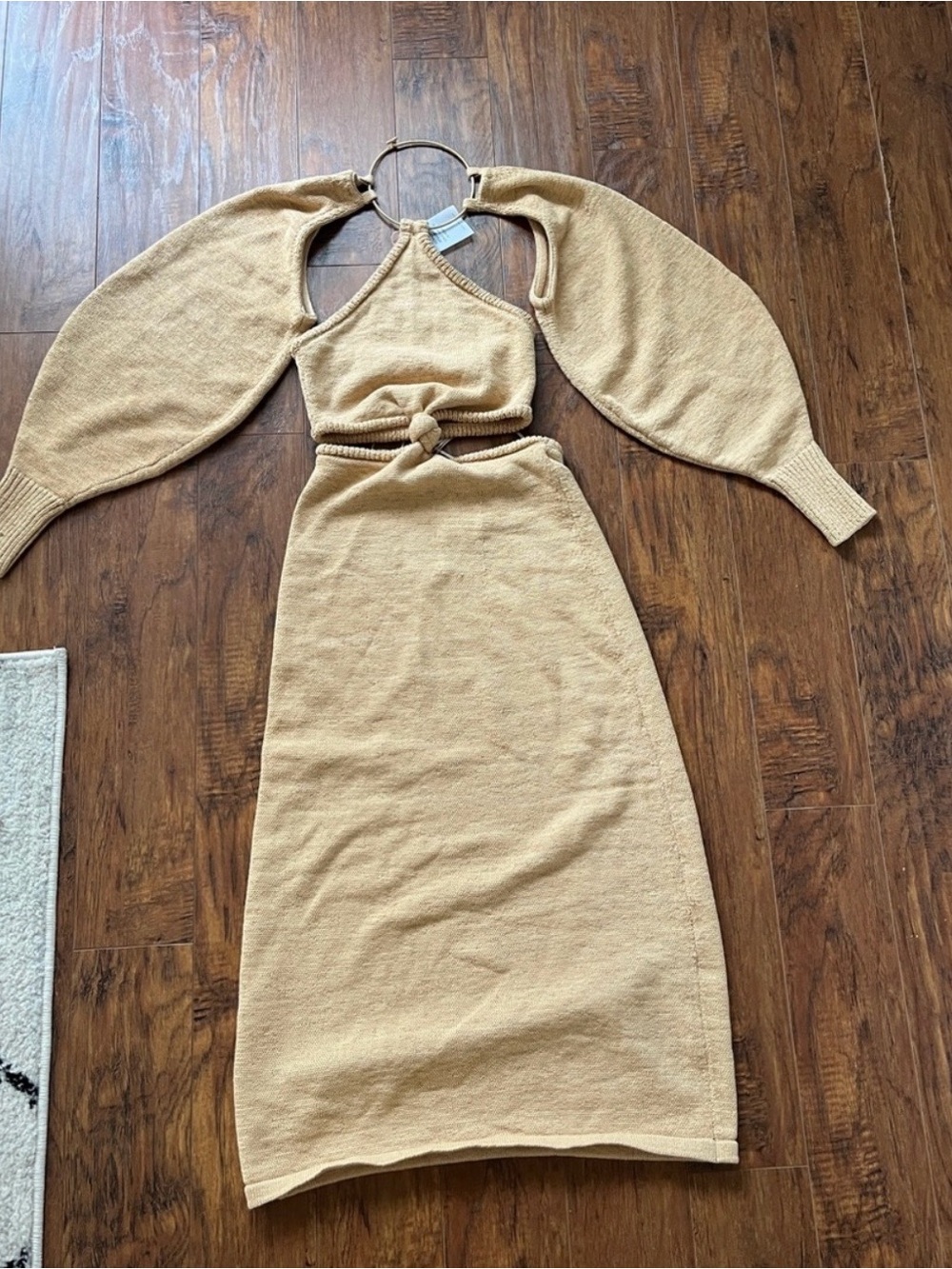 cult gaia tan beige knit midi dress with bolero cutouts - Picture 4 of 8